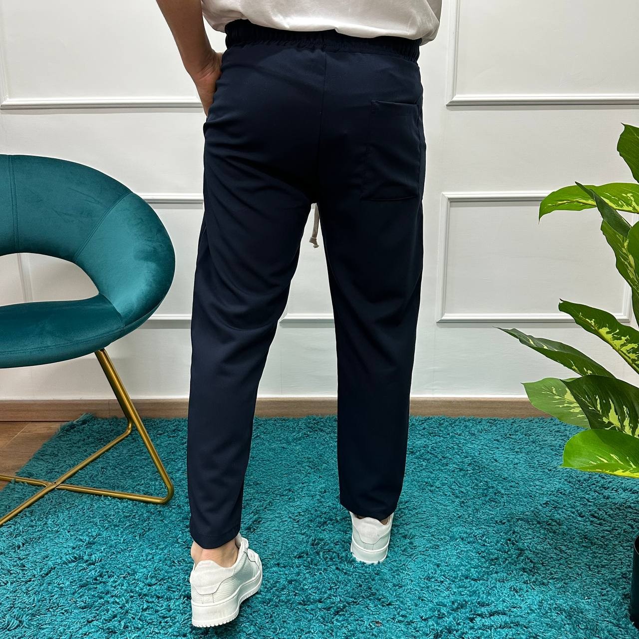 Pantalone japane con elastico blu