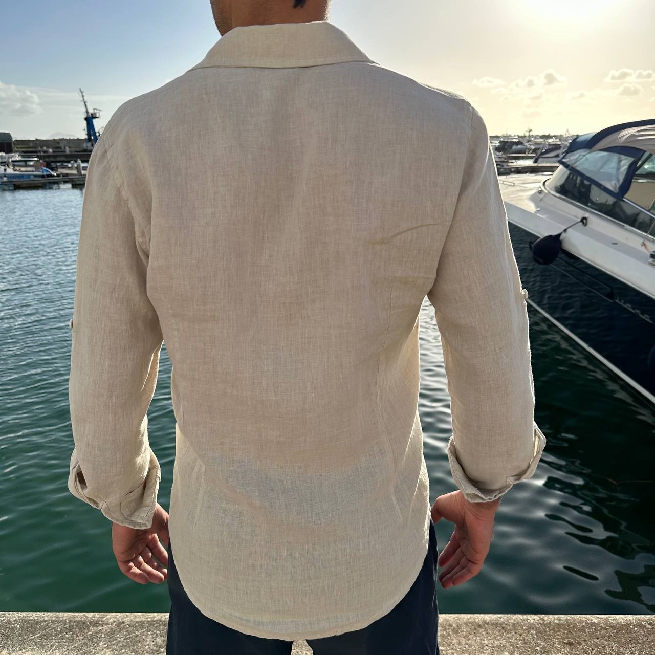 Camicia in lino collo francese beige