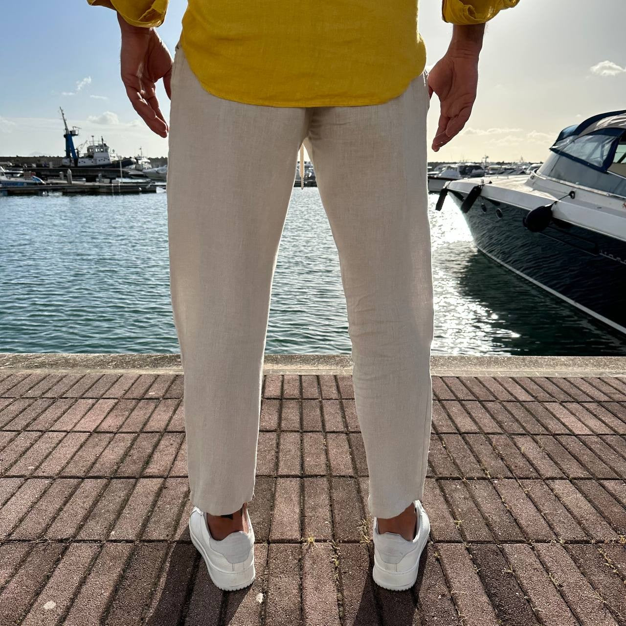 Pantalone in lino beige