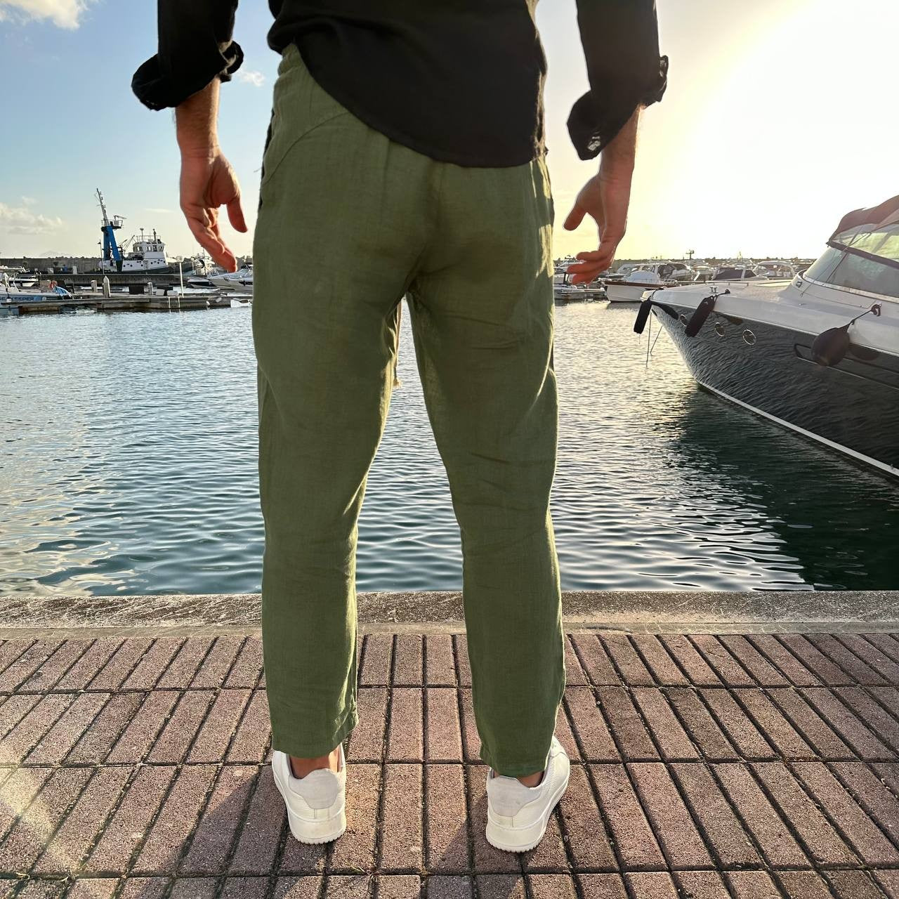 Pantalone in lino verde