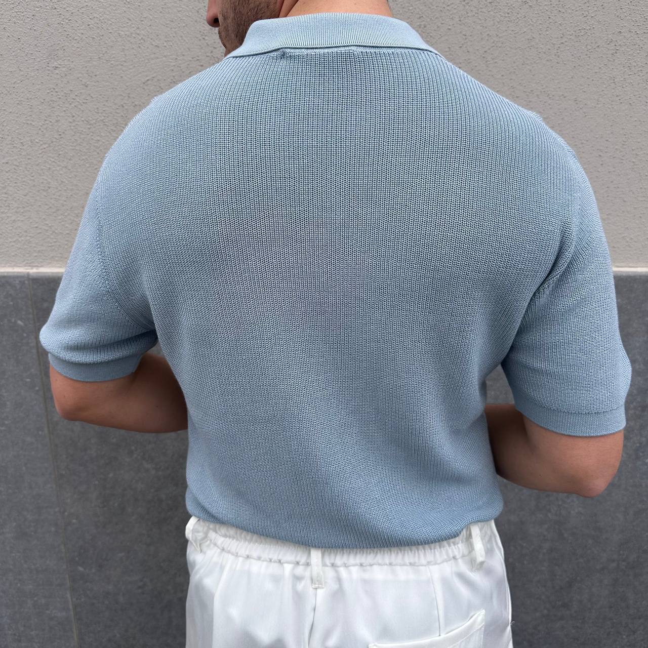 Polo Scollo V Celeste