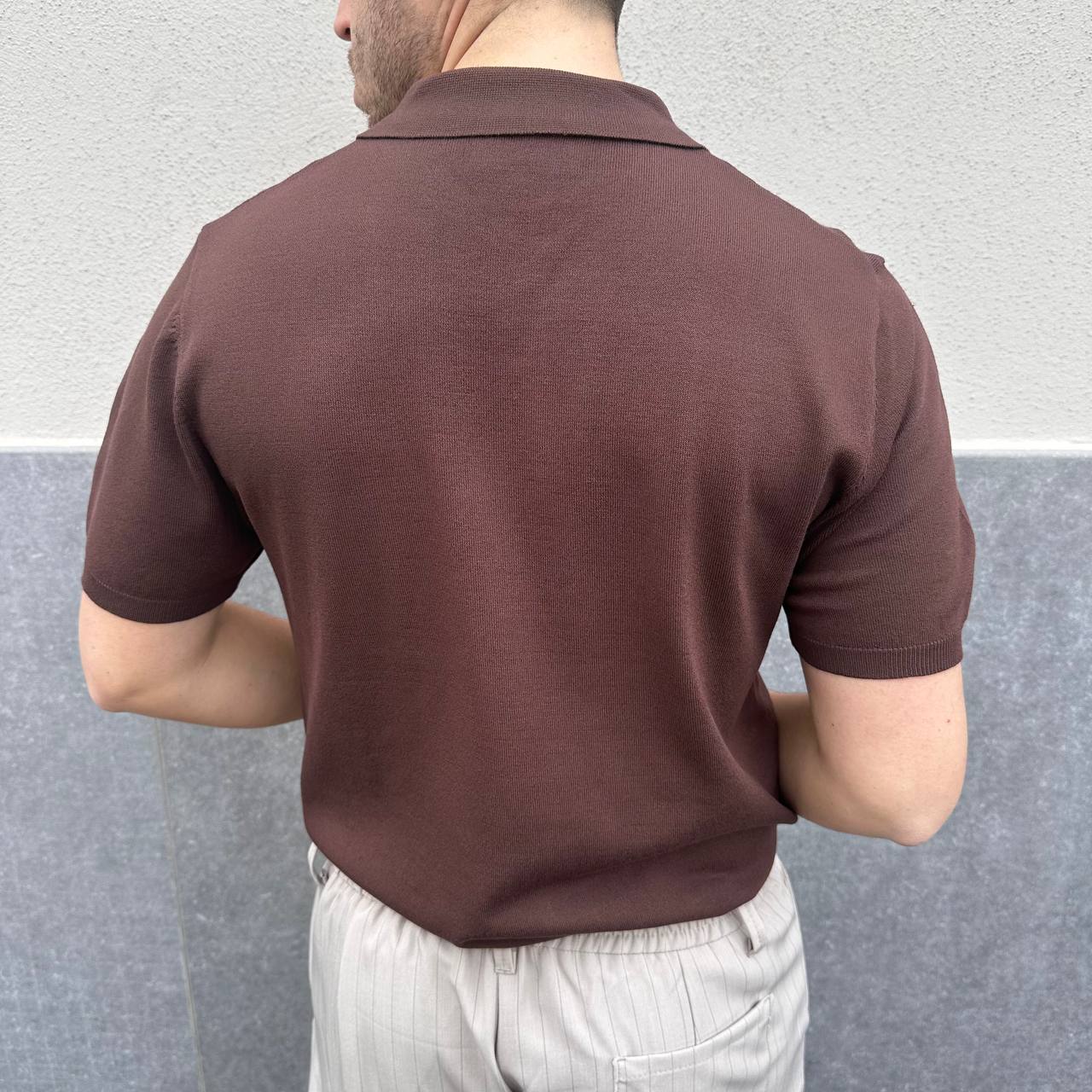 Polo in filo marrone