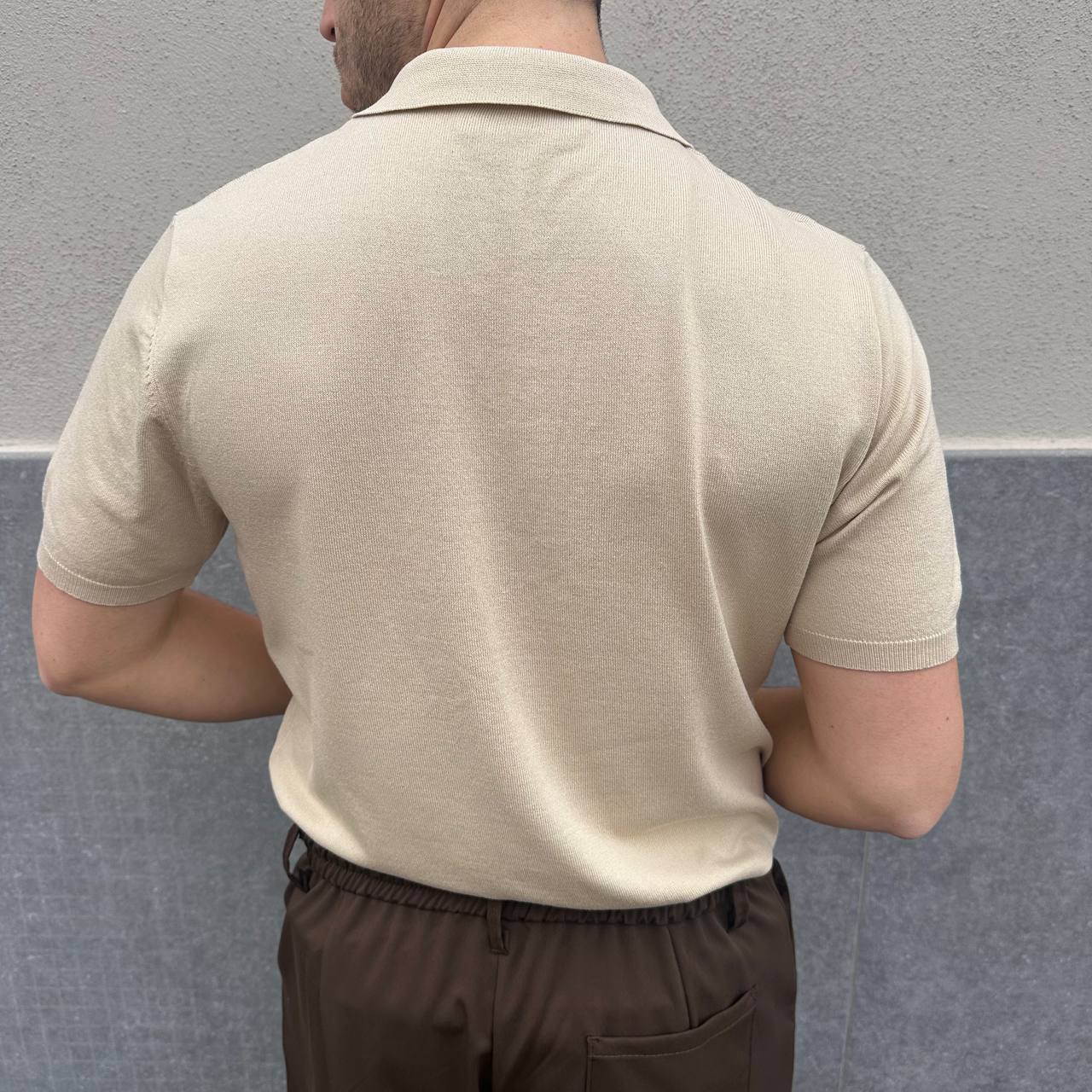 Polo in filo mezza zip beige