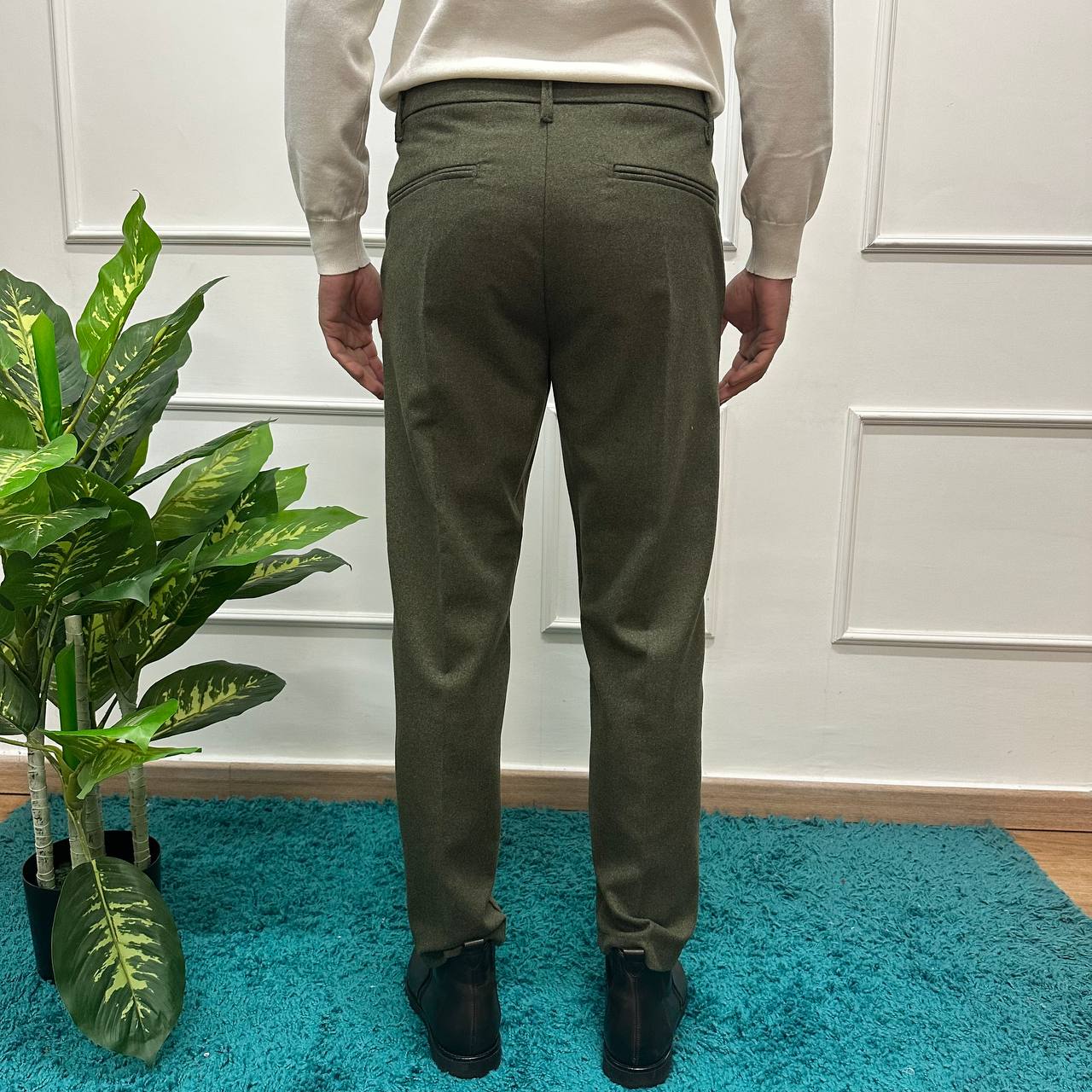 Pantalone misto lana verde