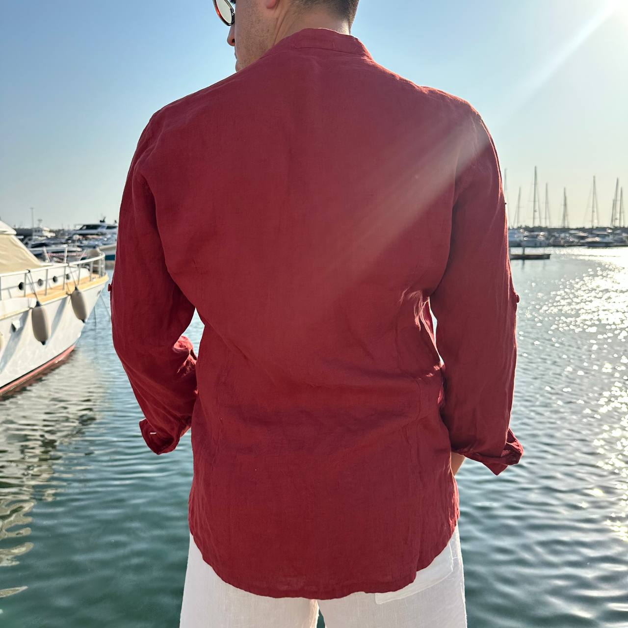 Camicia in lino collo coreano fragola