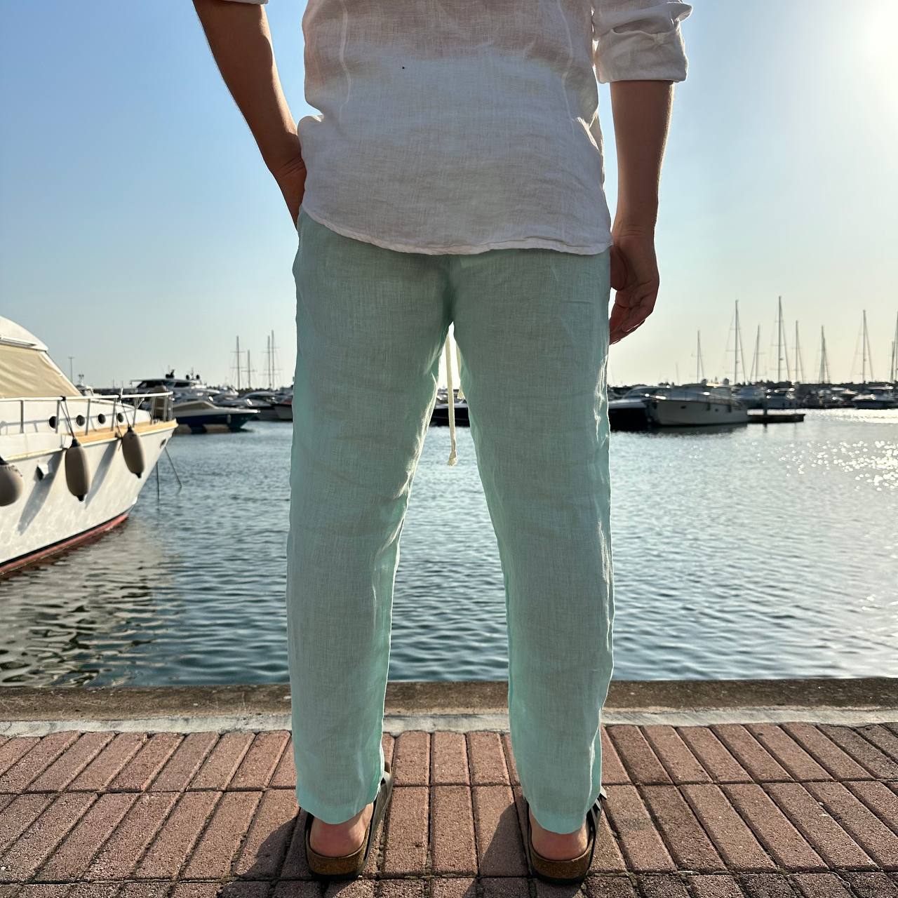 Pantalone in lino verde acqua