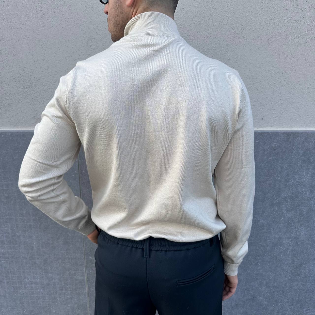 Maglione Casual Con Zip Beige