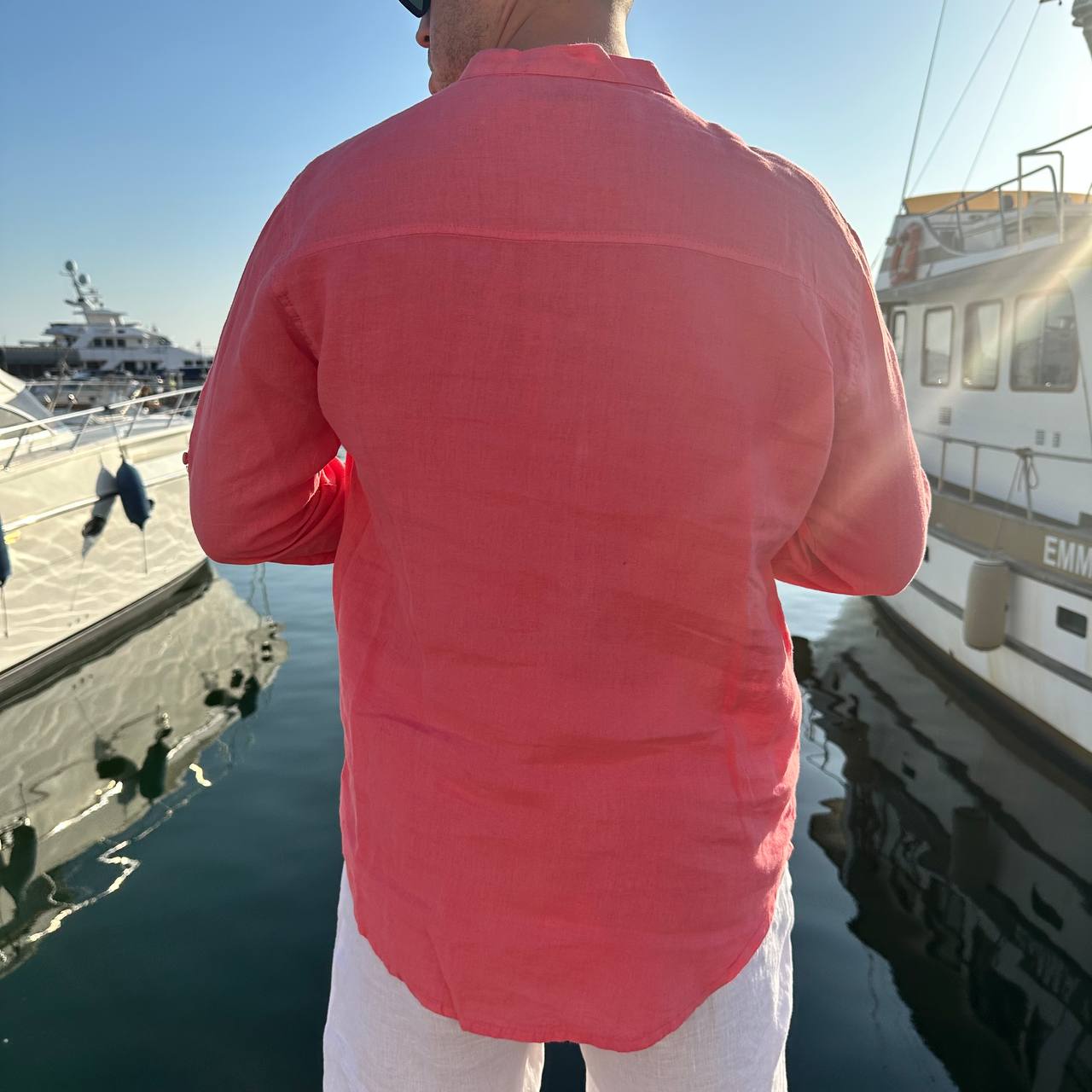 Camicia in lino 4 bottoni fragola