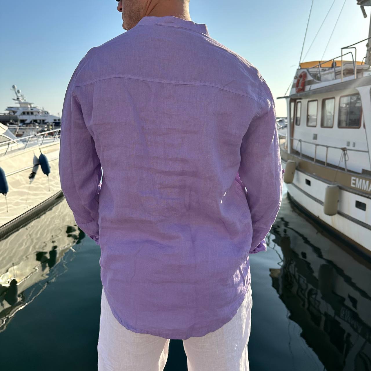 Camicia in lino 4 bottoni viola