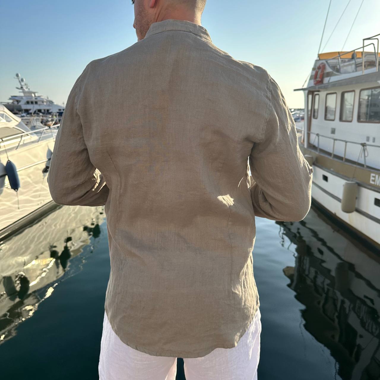 Camicia in lino collo coreano fango