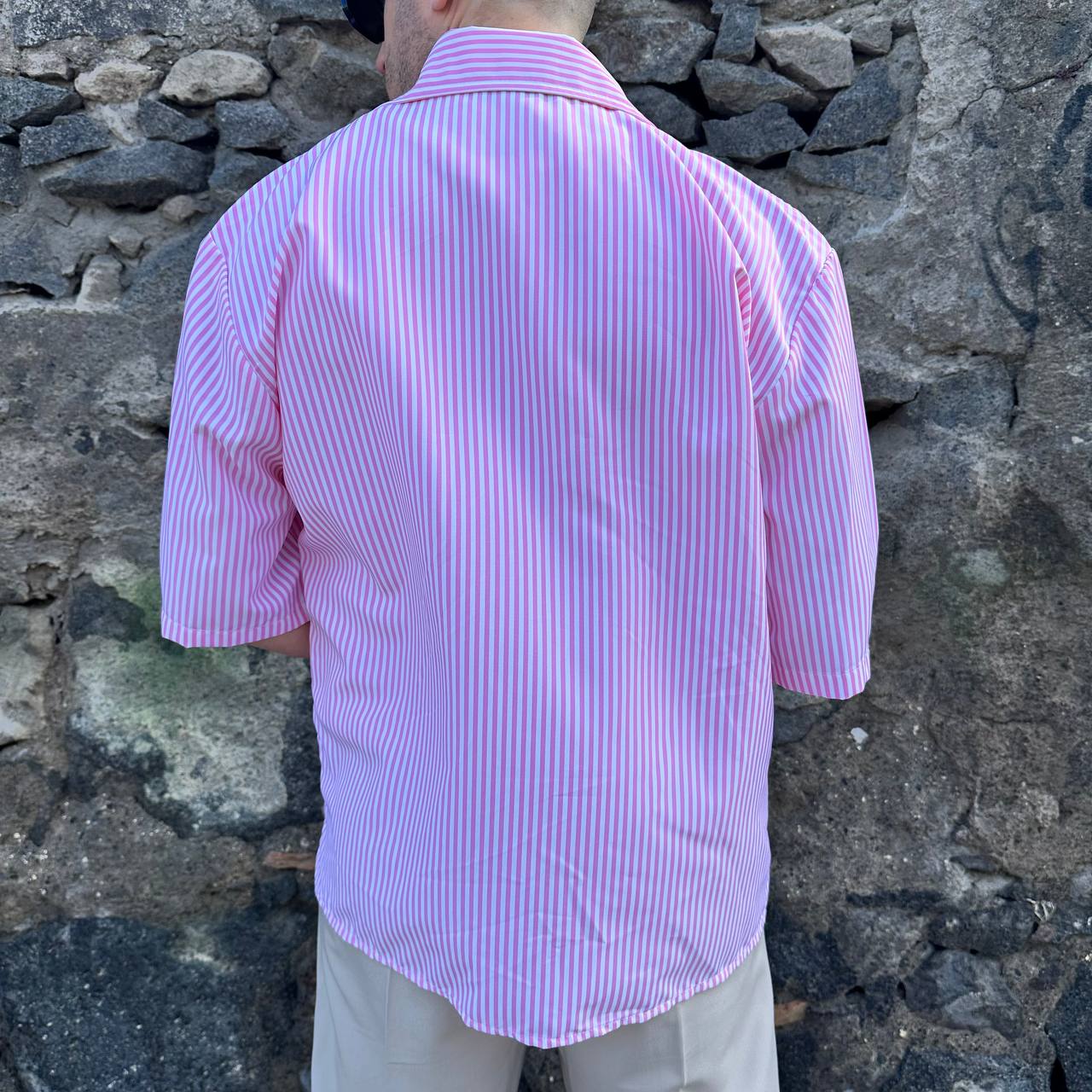 Camicia riga rosa