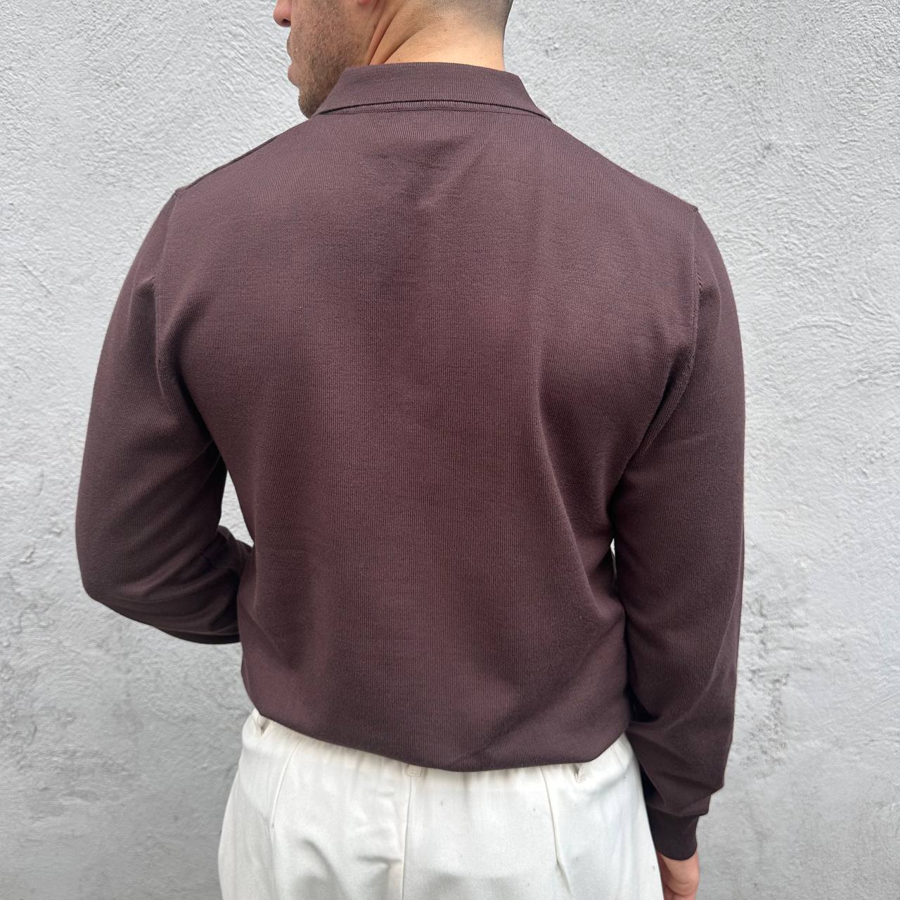 Polo Con Zip Marrone