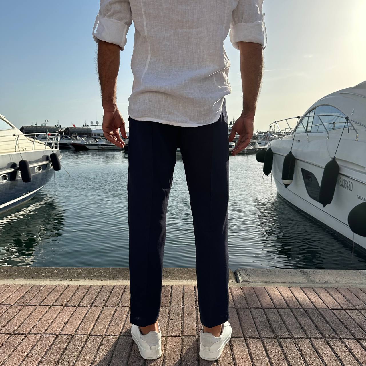 Pantalone Capri In Misto Lino blu