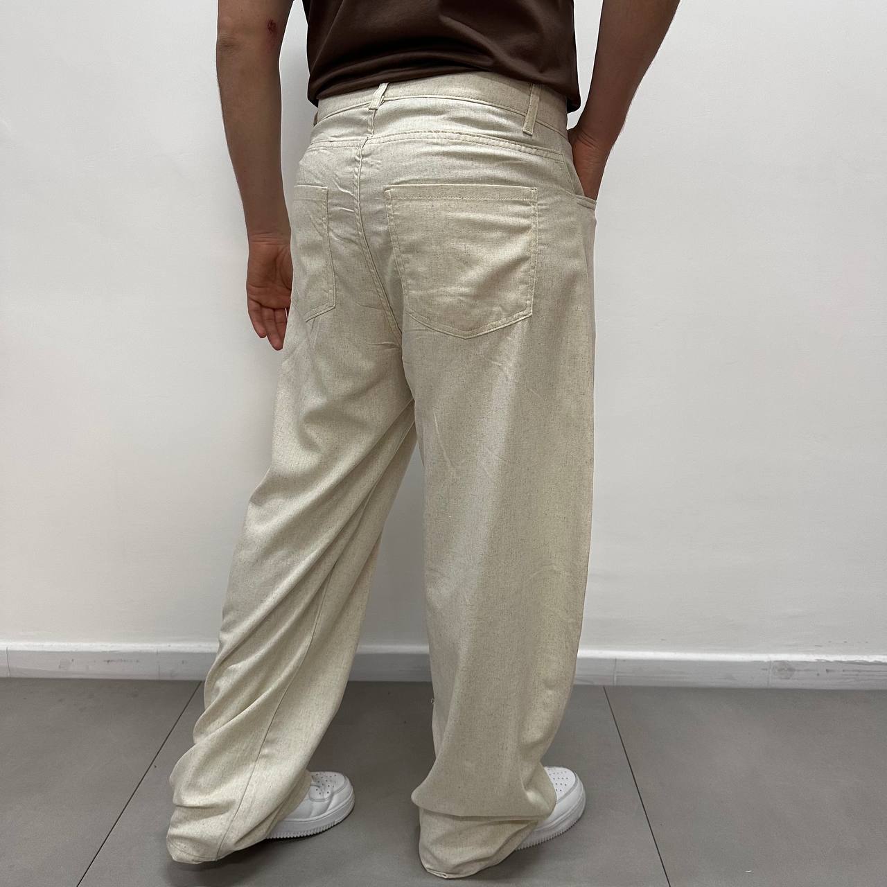 Pantalone Casual In Lino Beige