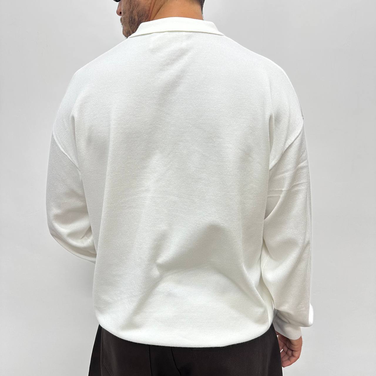 Polo over con zip bianca