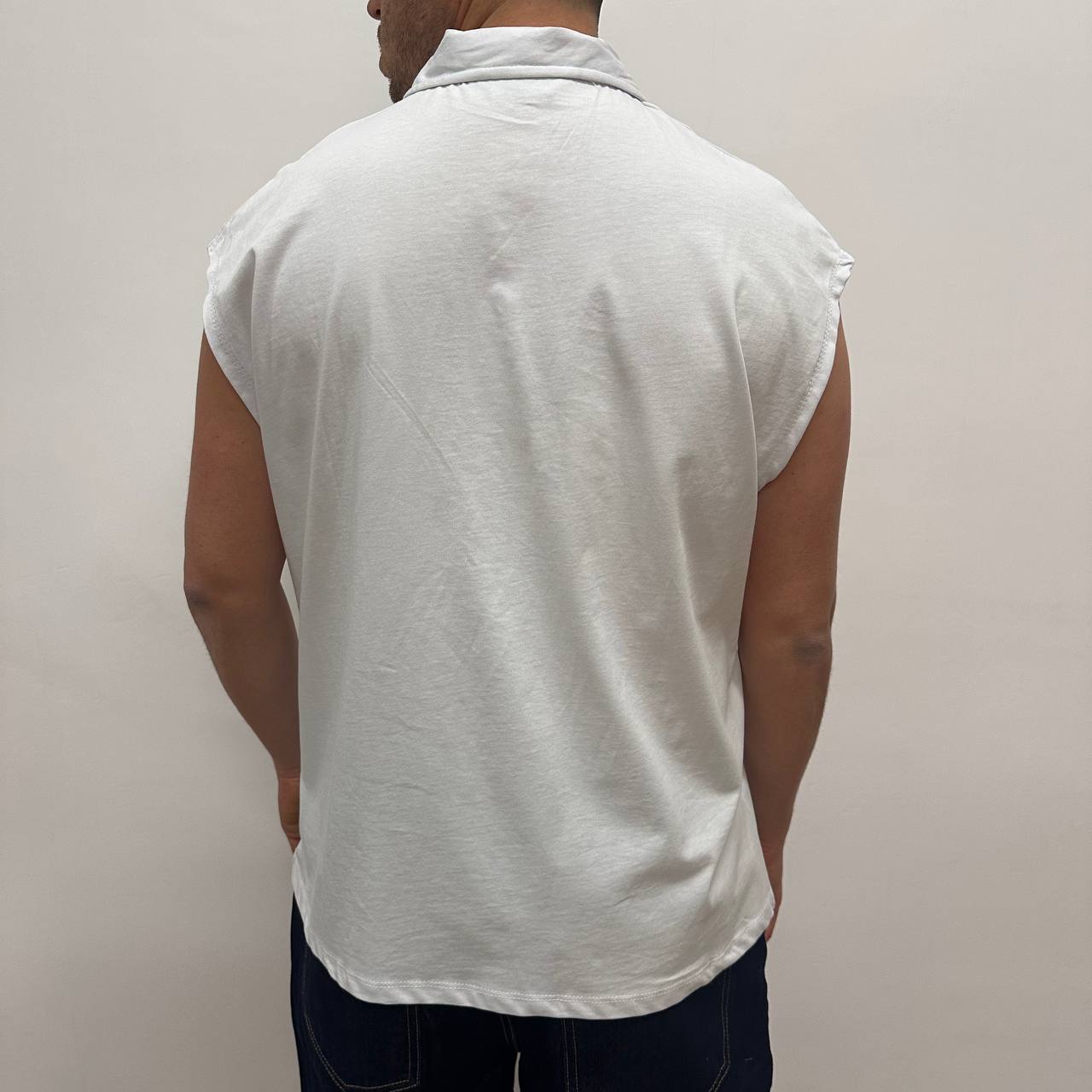 Smanicata Polo Crop Bianca