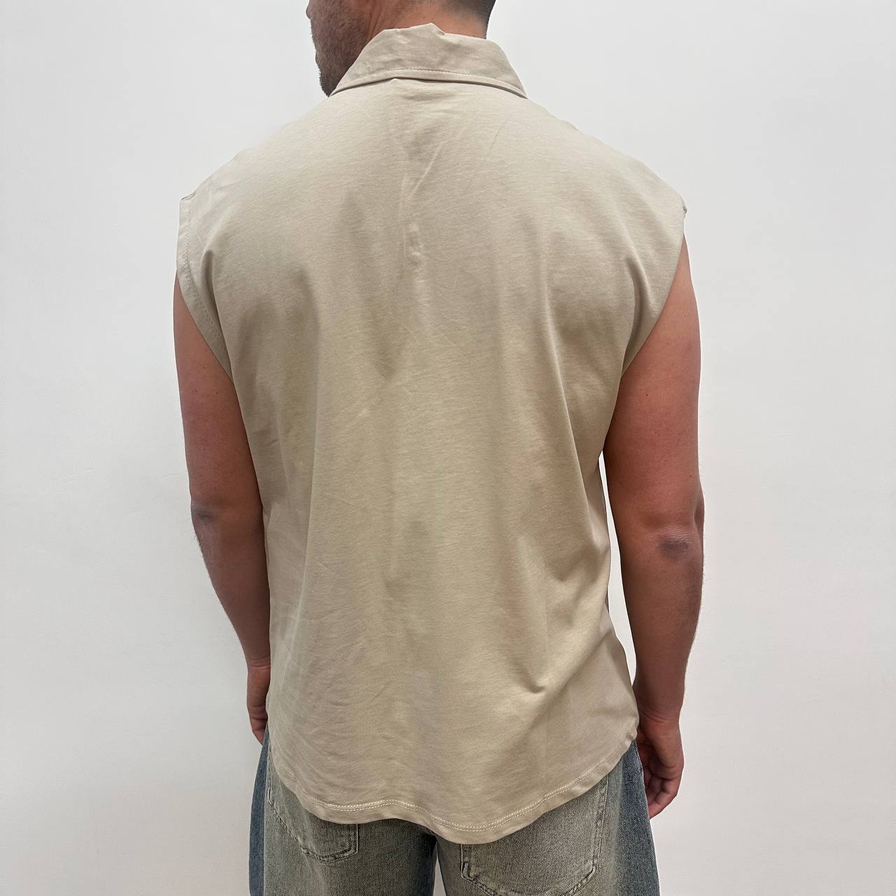 Smanicata Polo Crop Beige