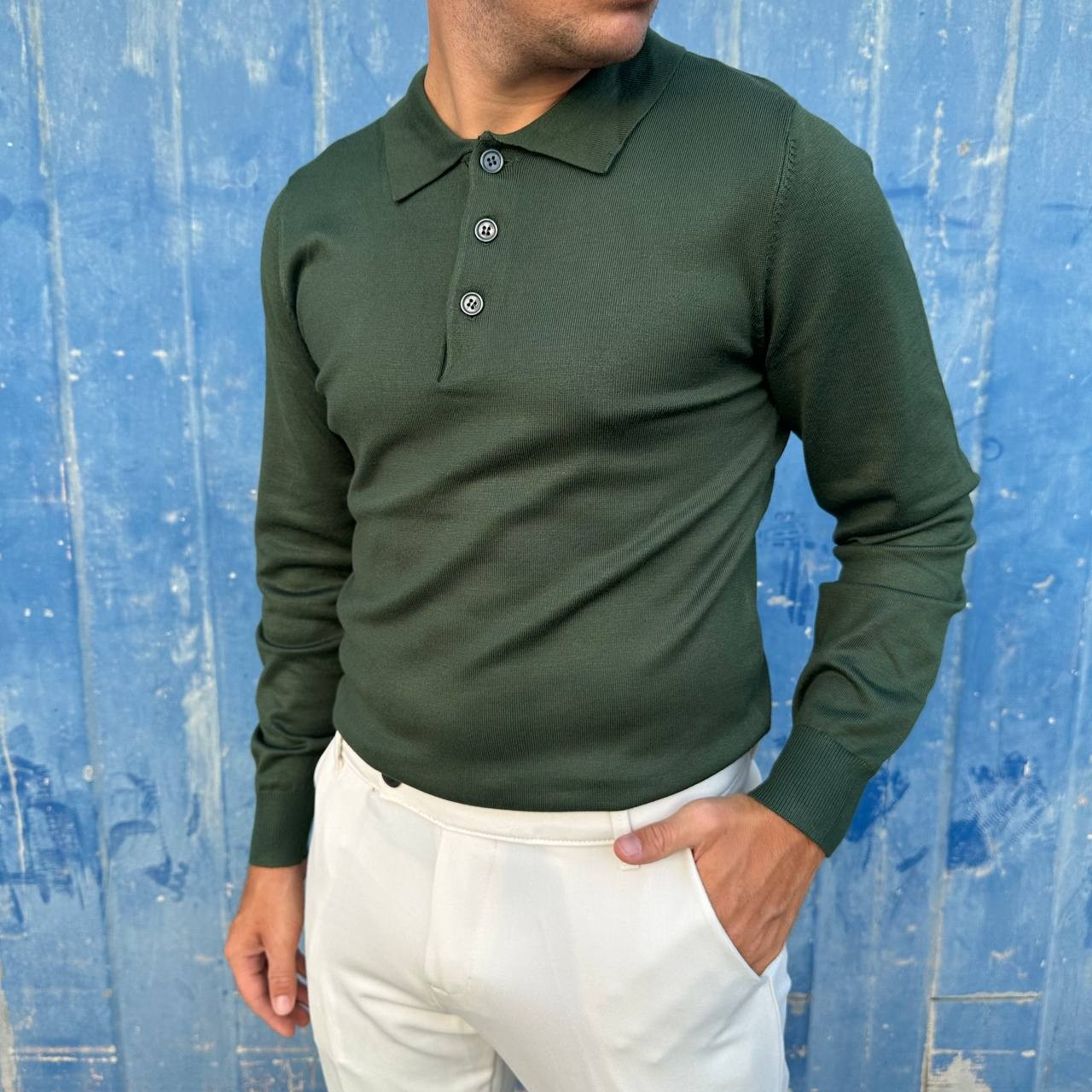 Polo in caldo cotone verde