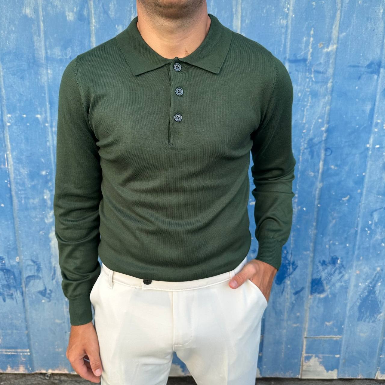 Polo in caldo cotone verde