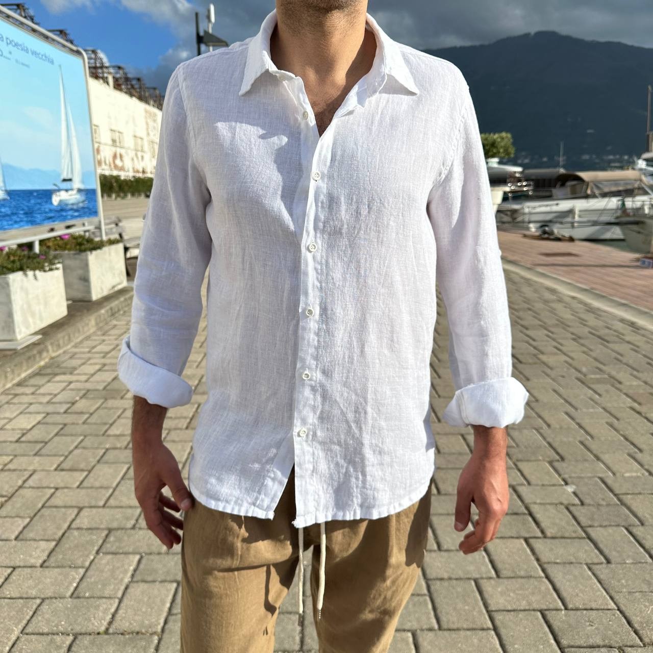 Camicia in lino collo francese bianca