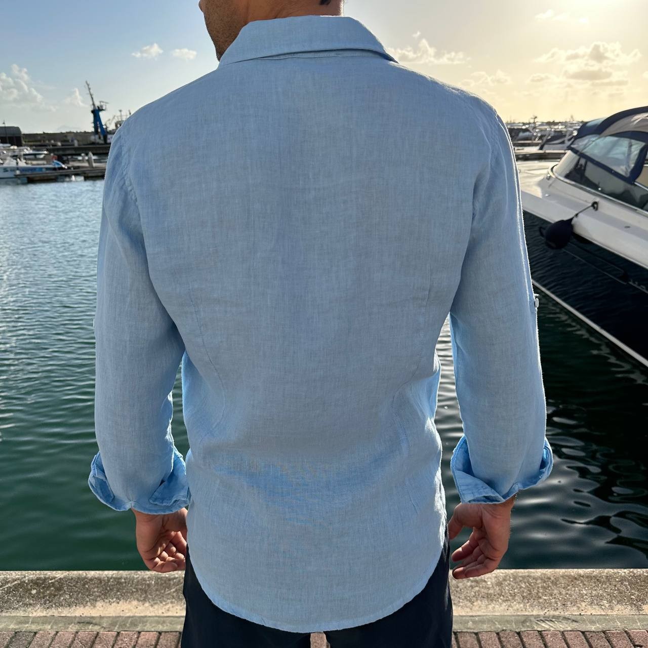 Camicia in lino collo francese celeste