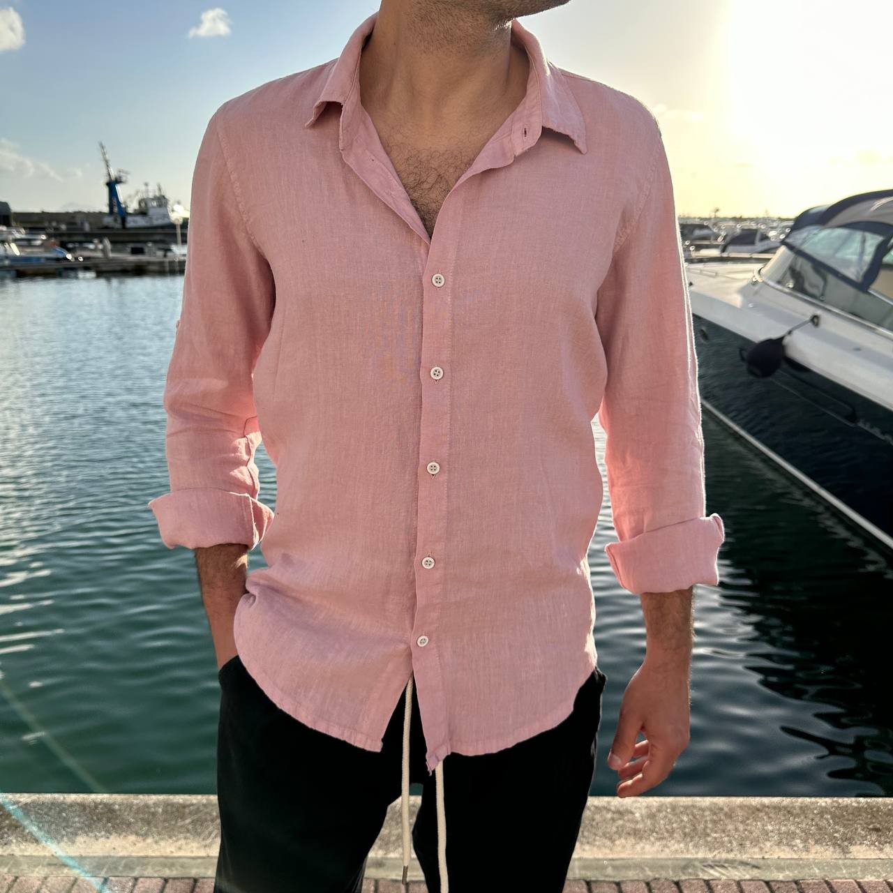Camicia in lino collo francese rosa