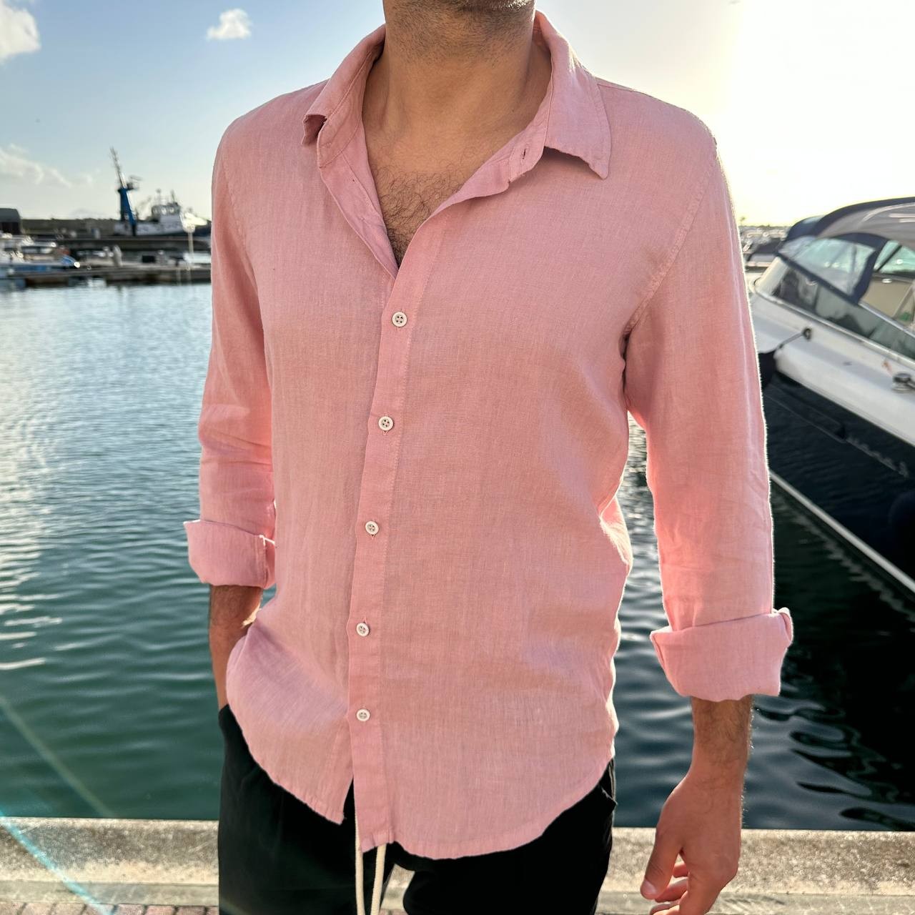 Camicia in lino collo francese rosa