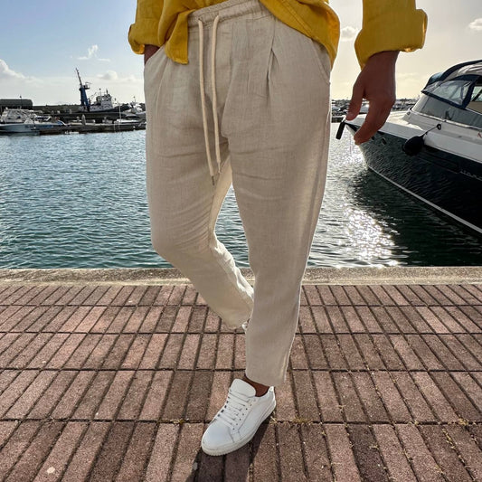 Pantalone in lino beige