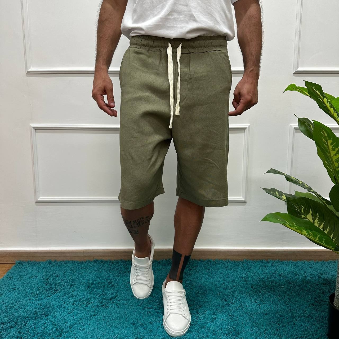 Short misto lino verde