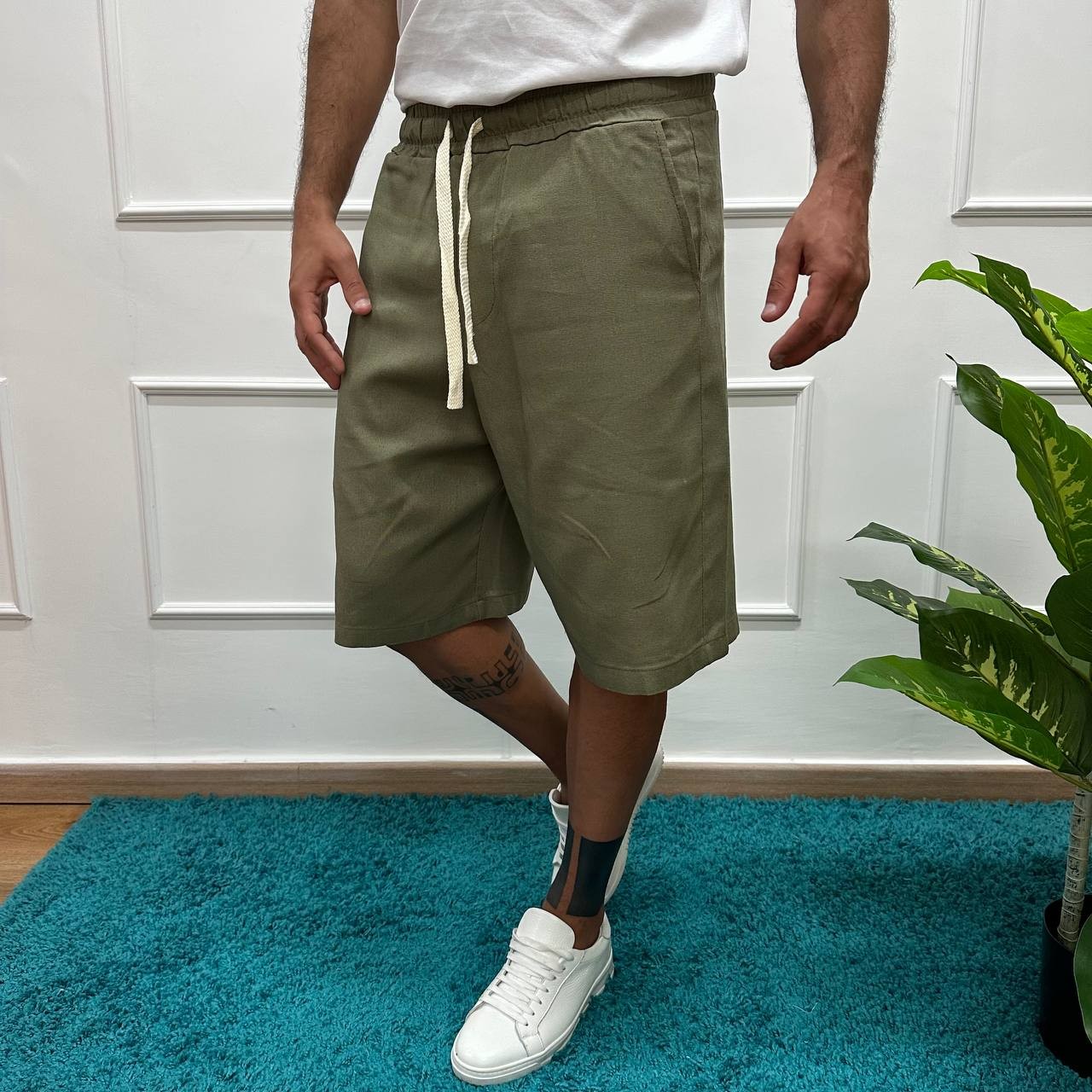 Short misto lino verde