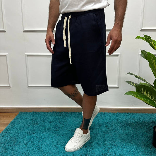 Short misto lino blu navy