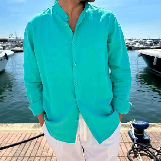Camicia in lino taglia forte verde acqua