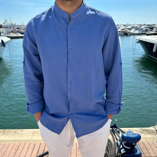 Camicia in lino taglia forte blu cobalto