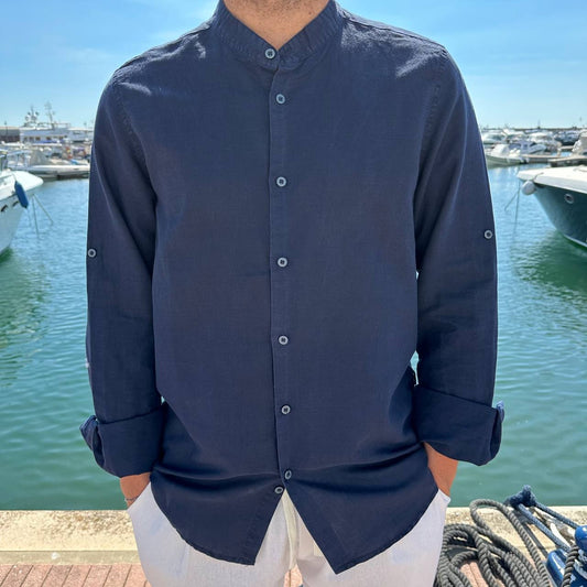 Camicia in lino taglia forte blu