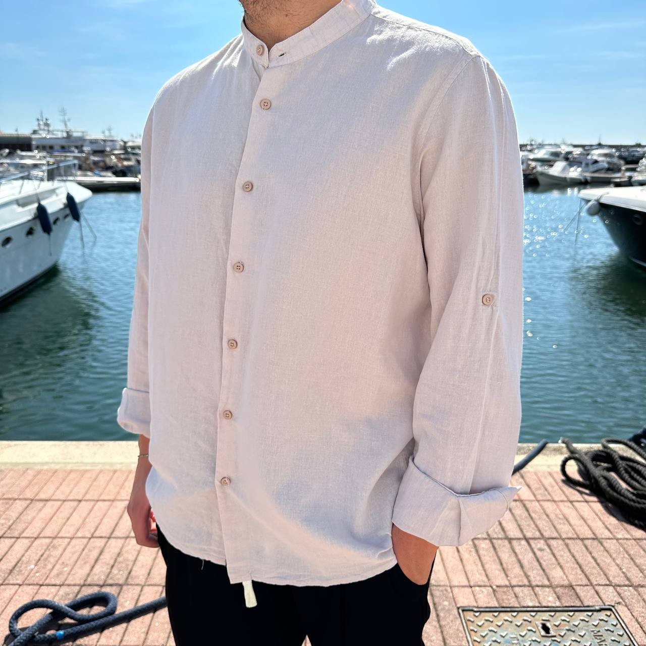 Camicia in lino taglia forte beige