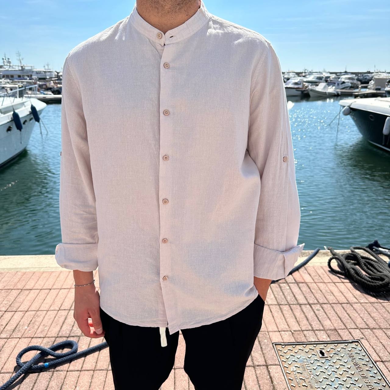 Camicia in lino taglia forte beige