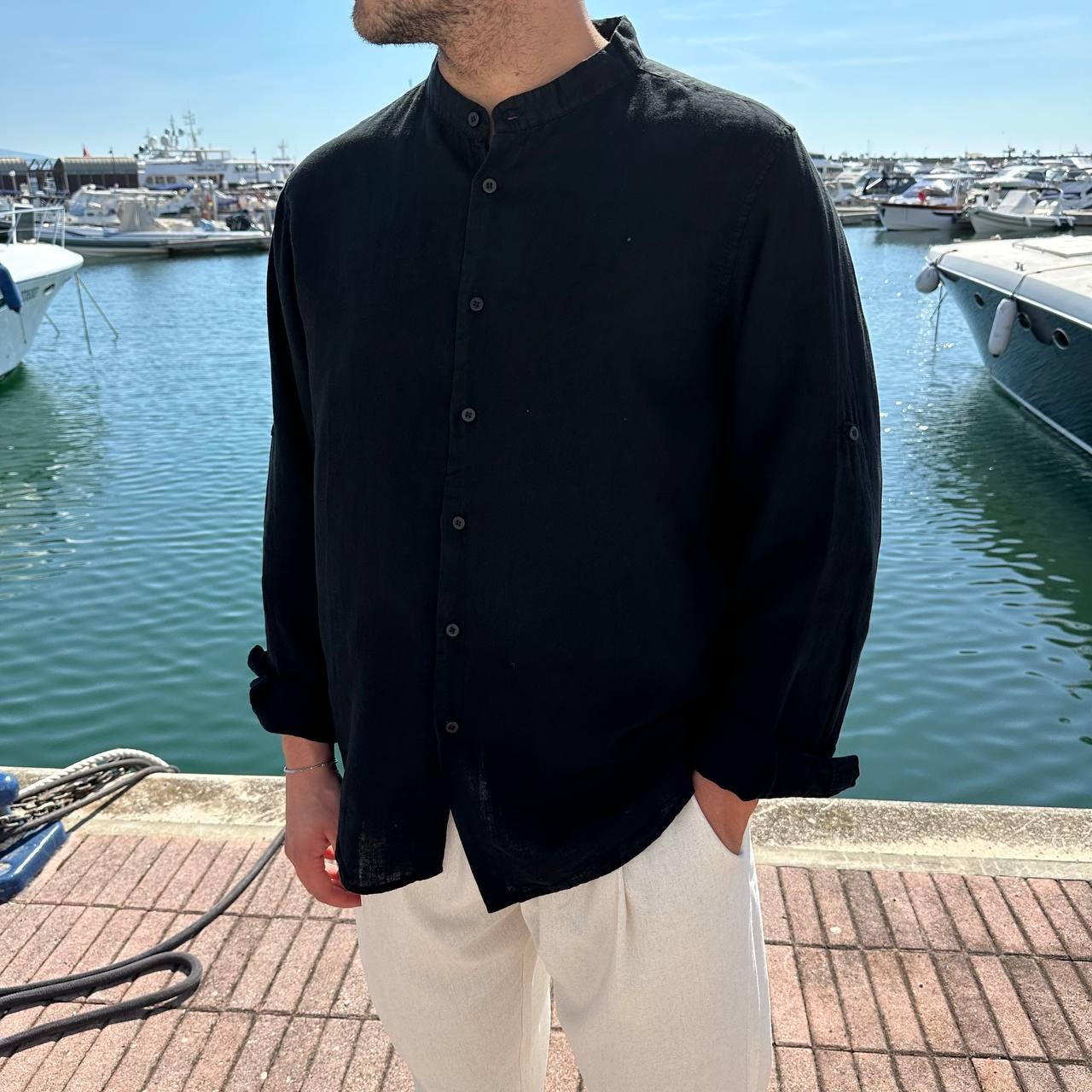 Camicia in lino taglia forte nera