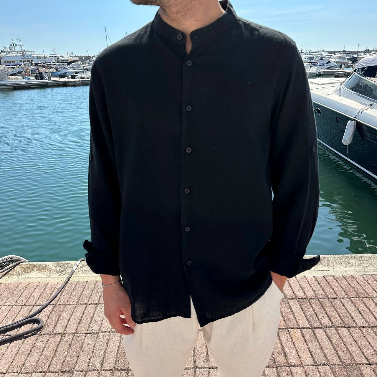 Camicia in lino taglia forte nera