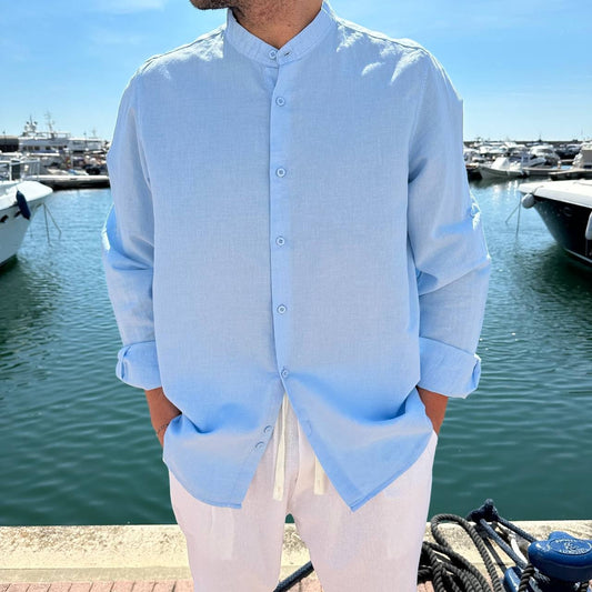 Camicia in lino taglia forte celeste