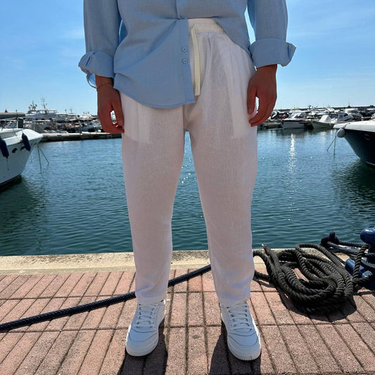 Pantalone misto lino taglia forte bianco
