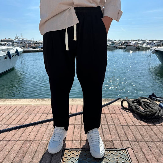 Pantalone misto lino taglia forte nero