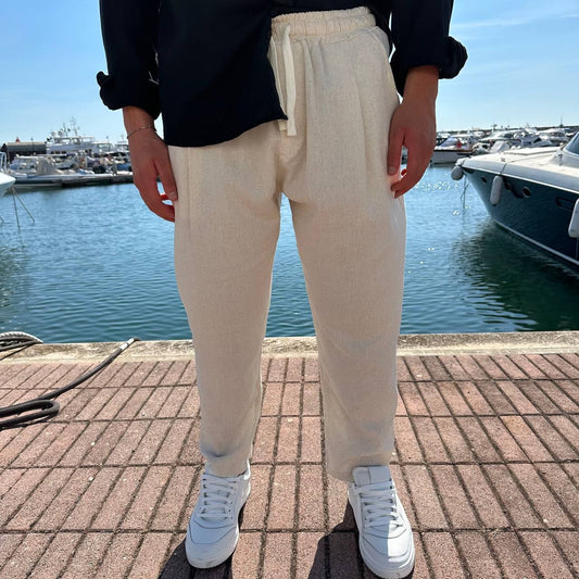 Pantalone misto lino taglia forte beige