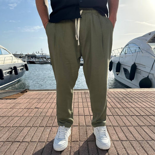 Pantalone misto lino taglia forte verde