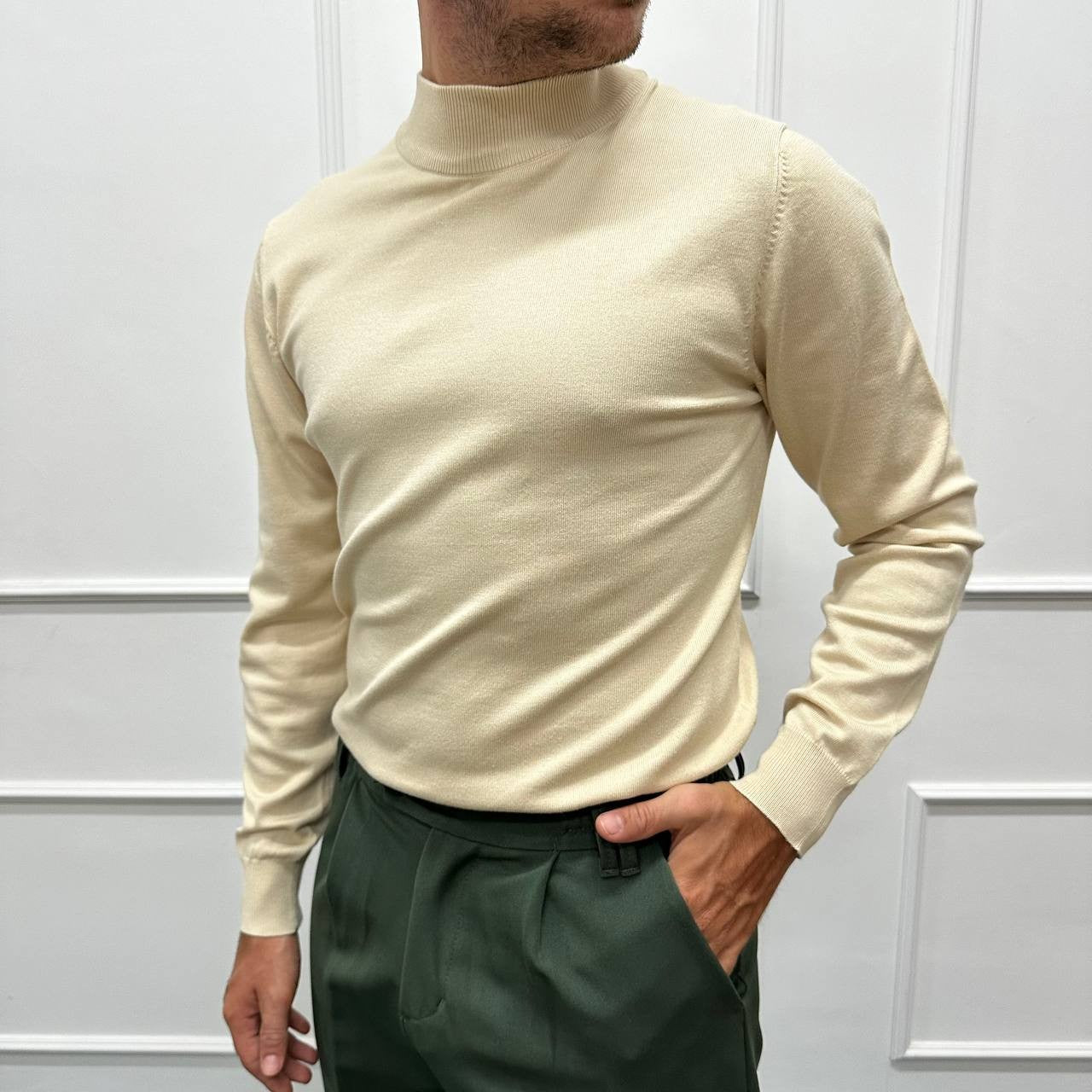 Mezzocollo in cotone caldo beige