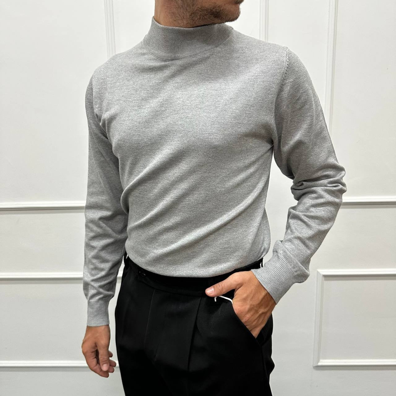 Mezzocollo in cotone caldo grigio