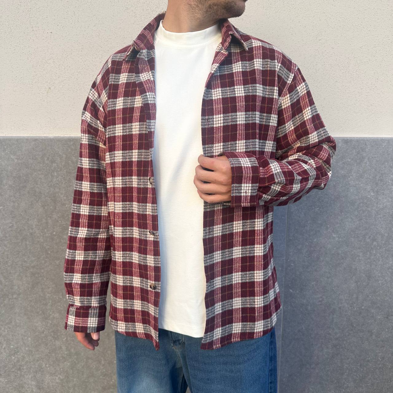 Camicia in flanella bordeoux