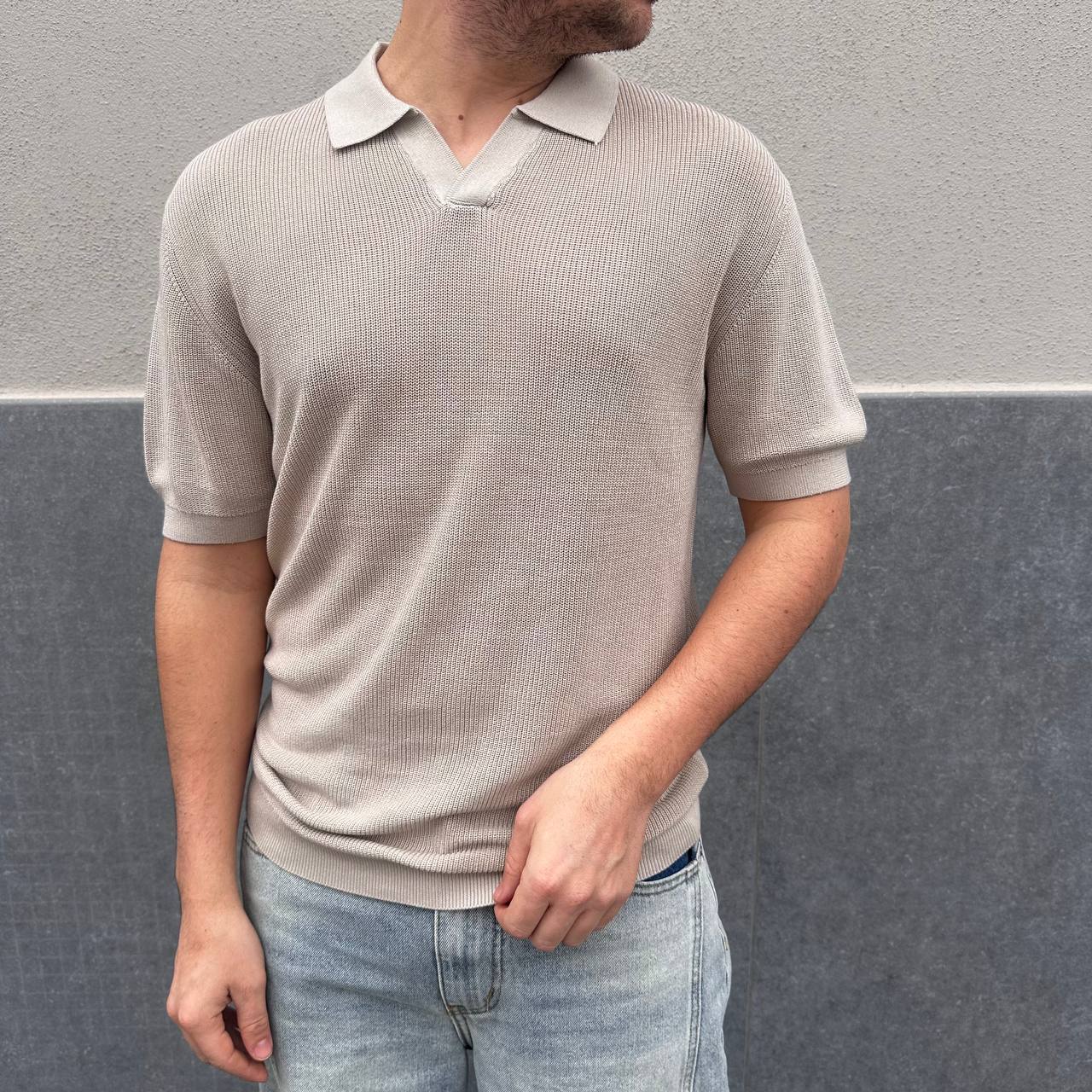 Polo Scollo V Beige