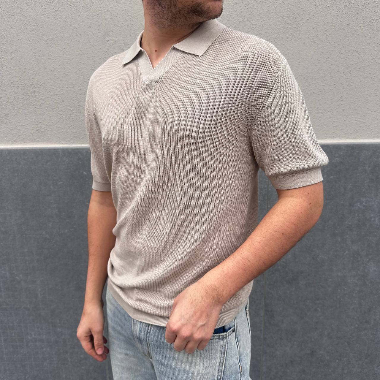 Polo Scollo V Beige