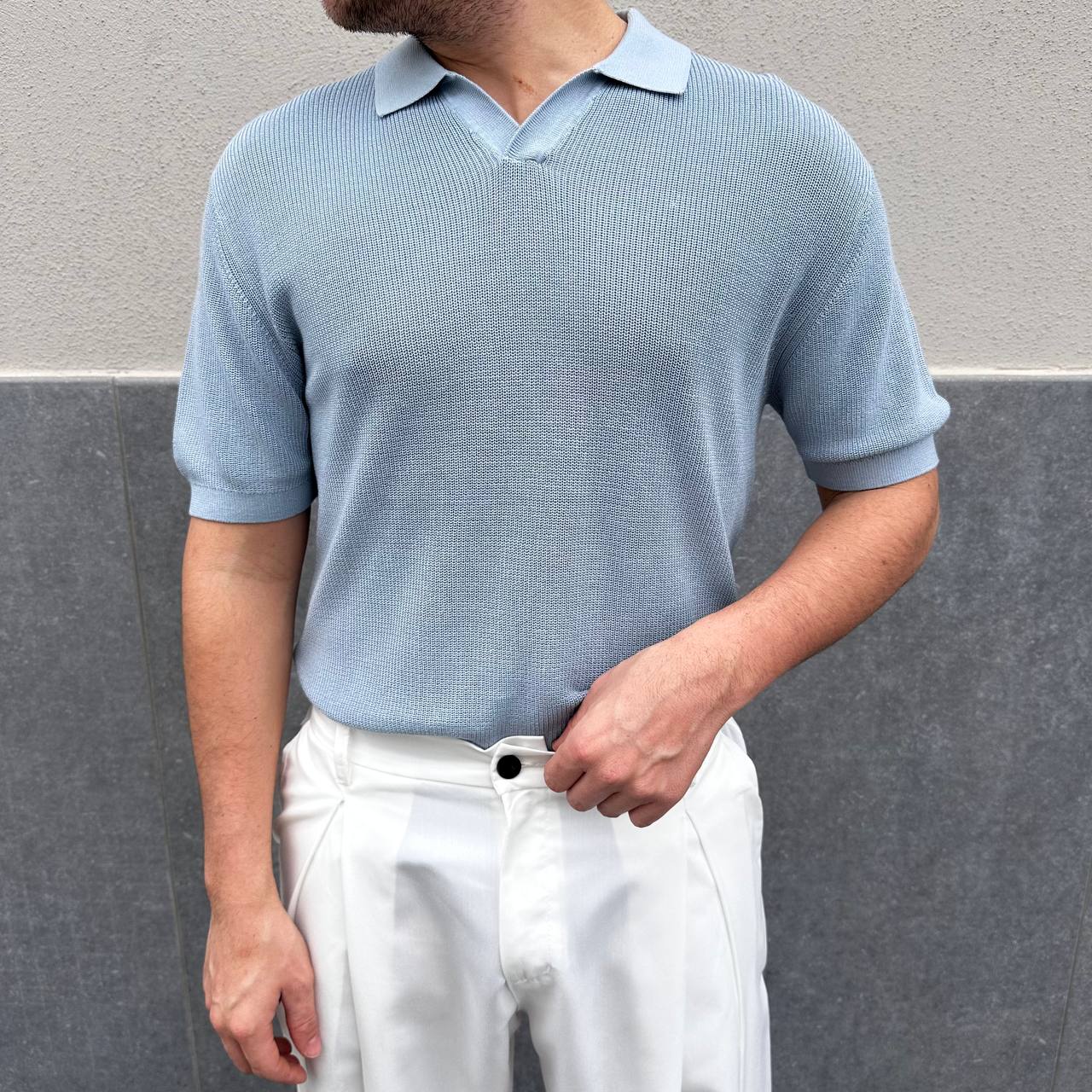 Polo Scollo V Celeste