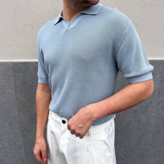Polo Scollo V Celeste